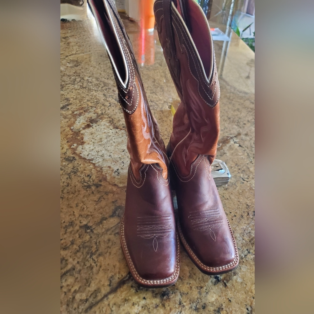 Ariat Two-Tone Brown Square Toed Western Boots